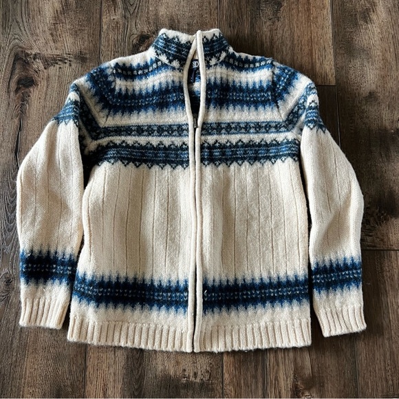 Lands End Vintage Womens 100% Wool Fill Zip Cardigan Sweater Size Small 6-8 - Picture 1 of 13